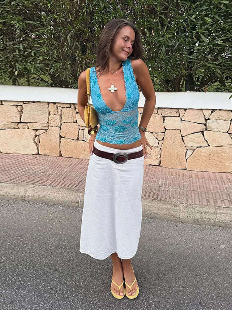 Conjunto Feminino de Verão 202 - Lace Ribbon Trim avaliação e preço