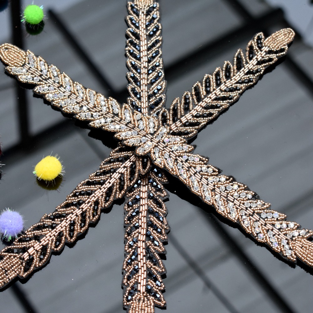 Applique artesanal com folhas  - Beaded Trim Fringe avaliação e preço