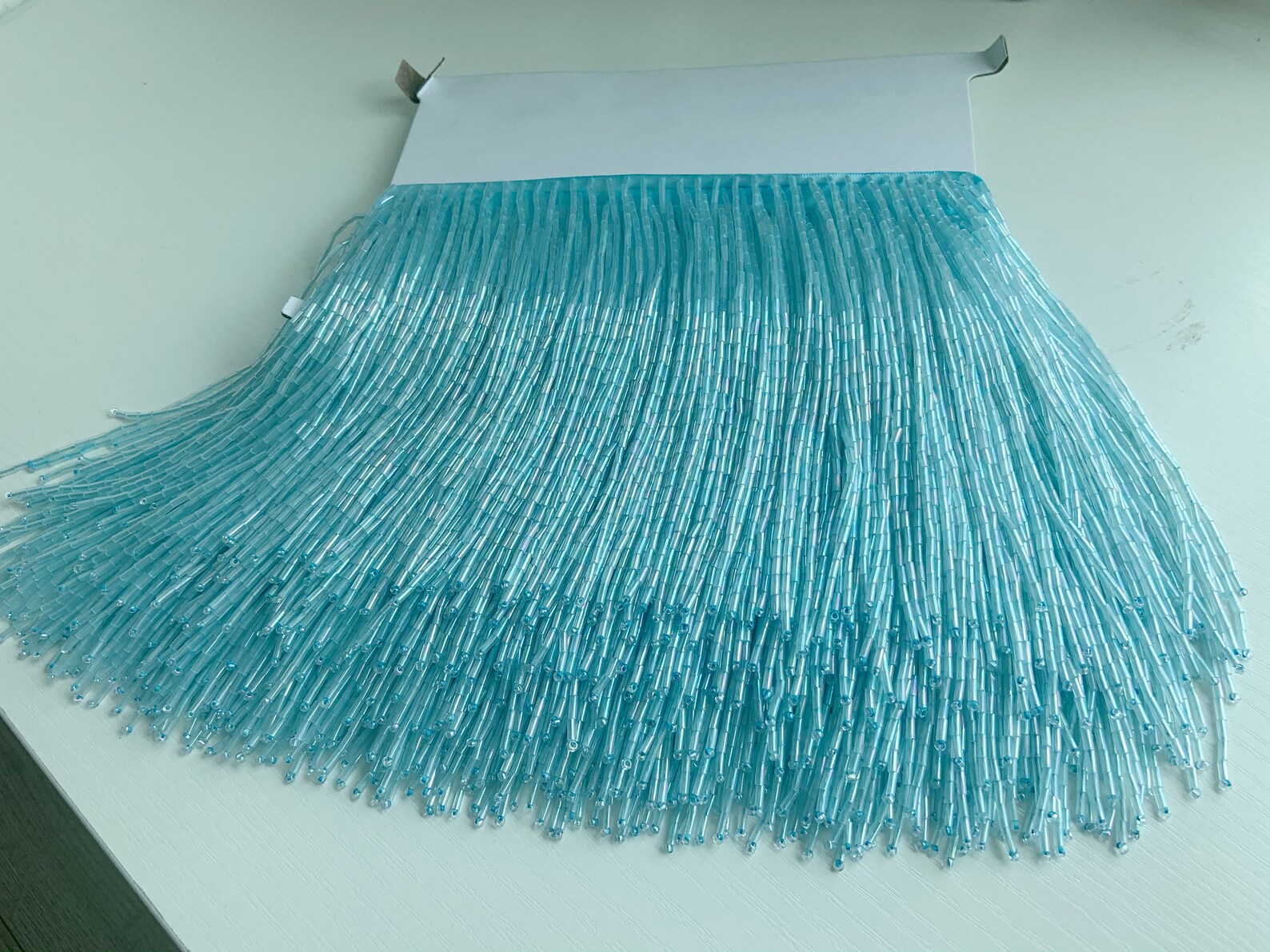 Light Blue Bead Franja Guarniç - Beaded Trim Fringe avaliação e preço